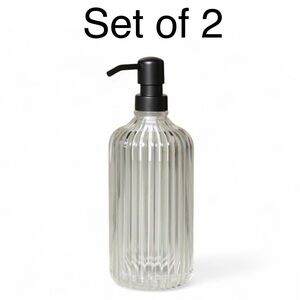 2 Hearth & Hand Fluted Acrylic Shower Dispenser 27oz - with Magnolia NEW